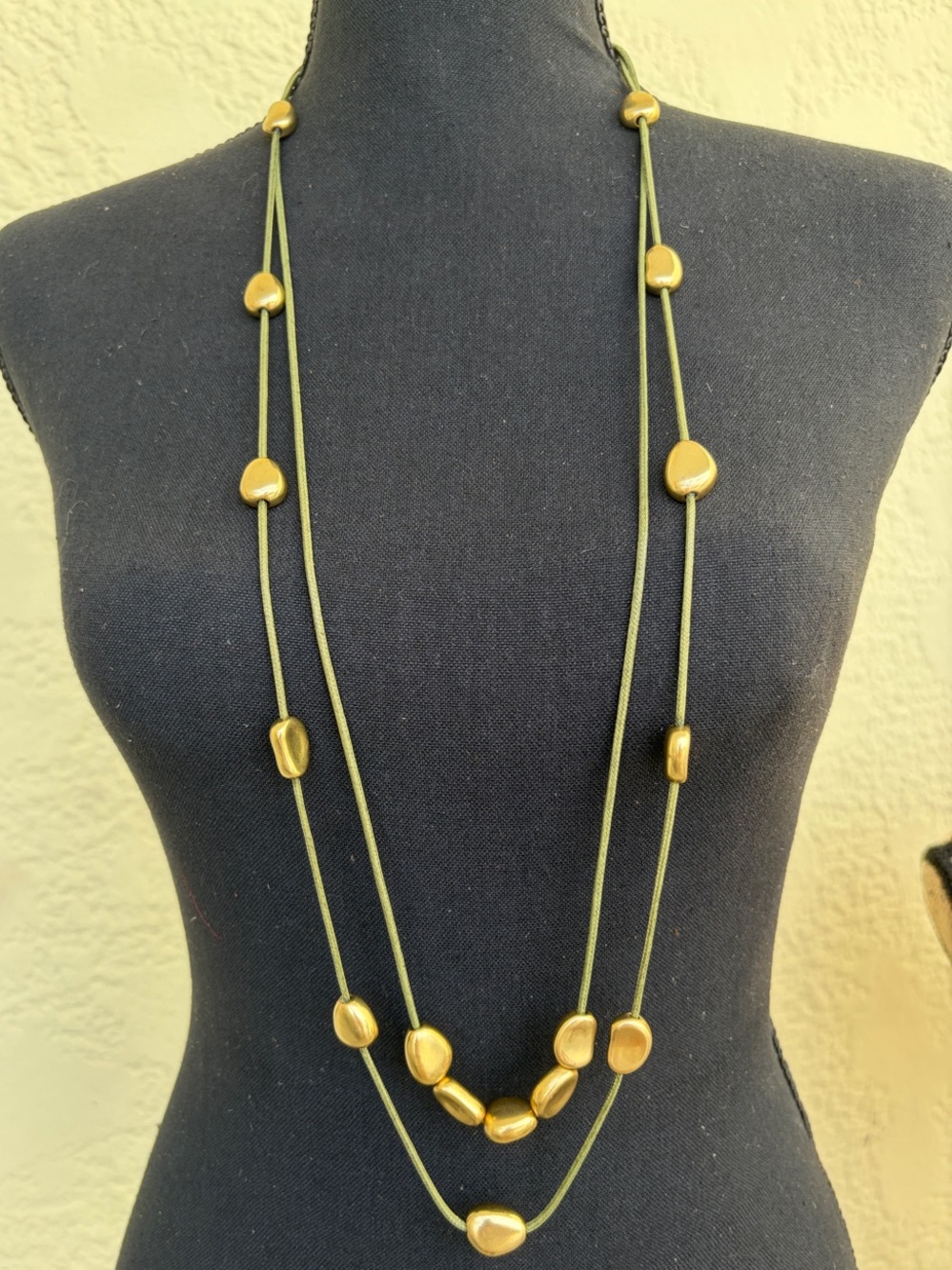 Chico's Gold Bead Olive Cord Layered Necklace 2 necklaces